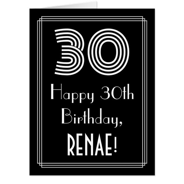 30th Birthday — Art Deco Inspired Look “30” + Name Card (Front)