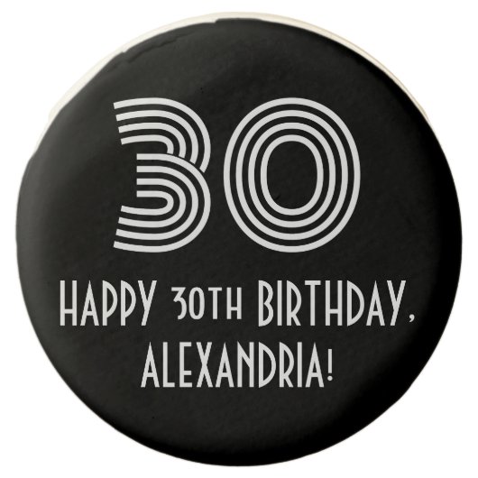 30th Birthday - Art Deco Inspired Look "30", Name Chocolate Covered Oreo (Front)