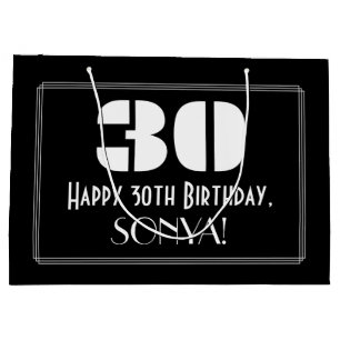 30th Birthday ~ Art Deco Inspired Look "30" + Name Large Gift Bag