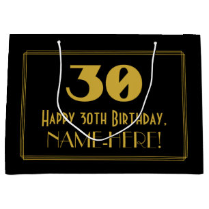 30th Birthday — Art Deco Inspired Look "30" & Name Large Gift Bag