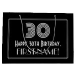 [ Thumbnail: 30th Birthday — Art Deco Inspired Look "30" & Name Gift Bag ]