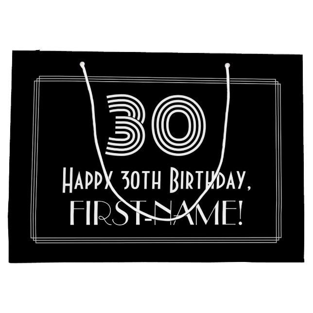 30th Birthday — Art Deco Inspired Look "30" & Name Large Gift Bag (Back)