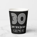 [ Thumbnail: 30th Birthday — Art Deco Inspired Look “30” + Name Paper Cups ]