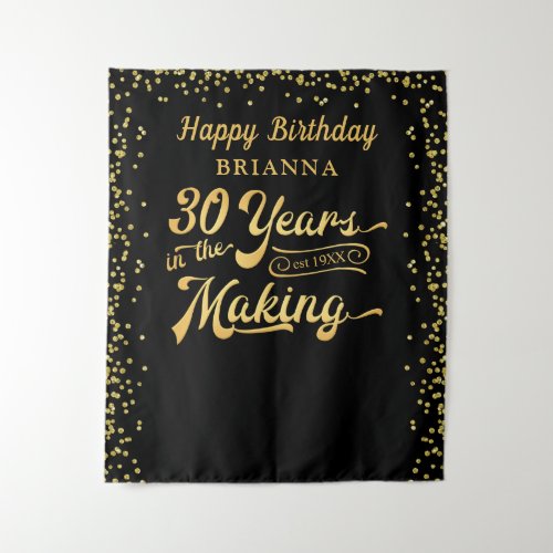 30th Birthday Backdrop Black Gold Confetti