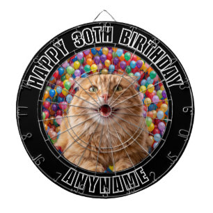 30TH BIRTHDAY Balloons Background CUSTOM CAT PHOTO Dart Board