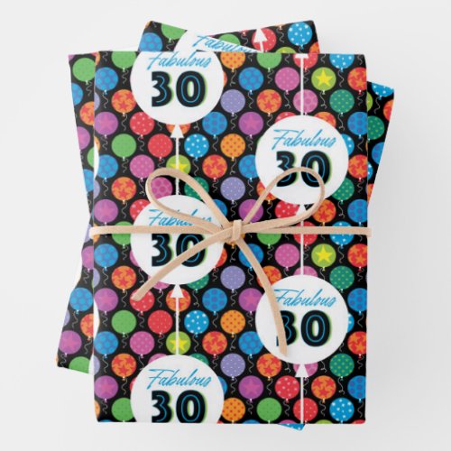 30th Birthday Balloons   Wrapping Paper Sheets