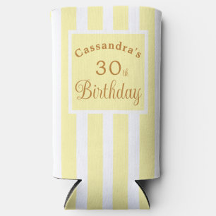 30th Birthday Banana Yellow Lemon Stripe Classy Seltzer Can Cooler