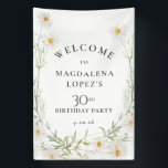30th Birthday Banner April Birth Flower Daisy<br><div class="desc">Modern Boho white daisy border. All text is editable.</div>