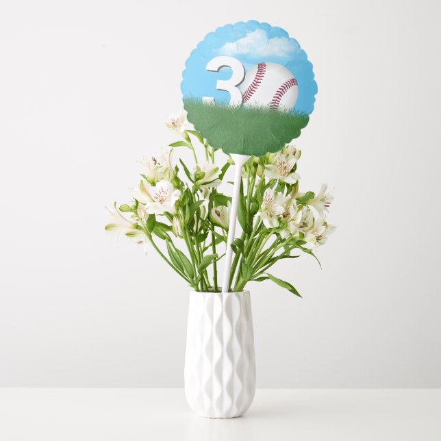 30th Birthday Baseball In Green Grass Balloon (Vase)