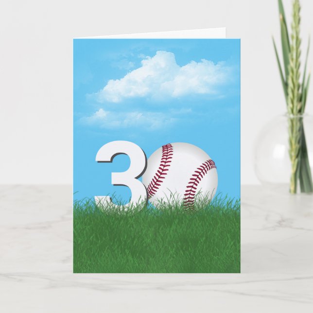 30th Birthday Baseball In Green Grass Card (Front)