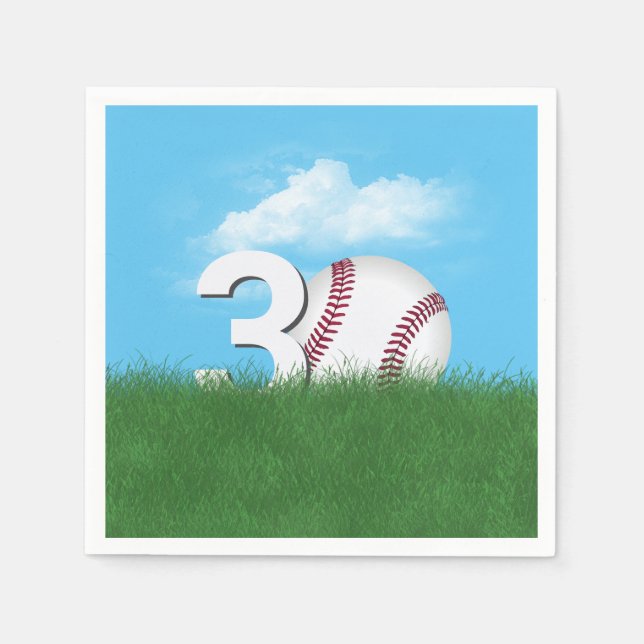 30th Birthday Baseball In Green Grass Napkins (Front)