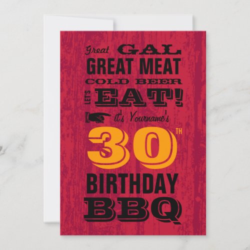 30th Birthday BBQ Grill Out Personalized Invite