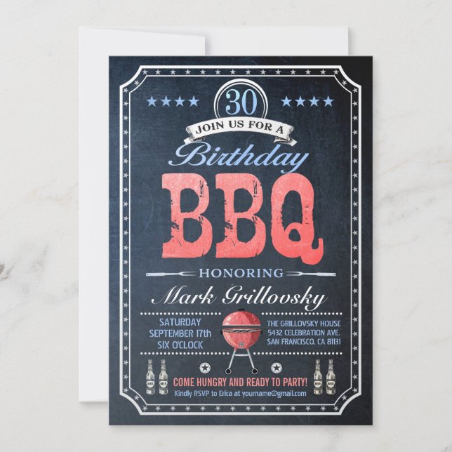 30th Birthday BBQ Invitations | Chalkboard (Front)