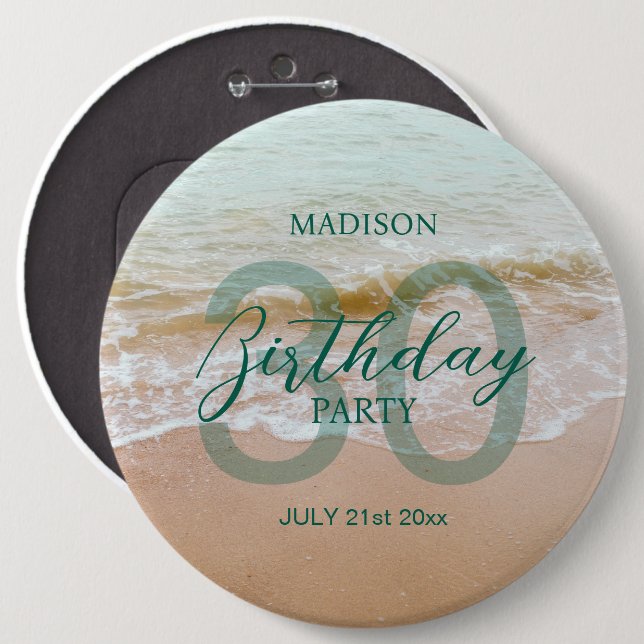 30th Birthday Beach Party Button (Front & Back)