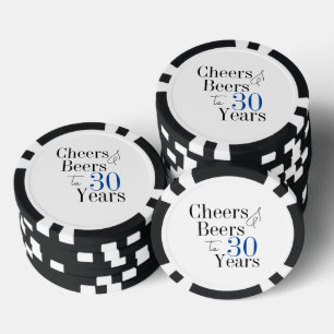 30th Birthday Beers and Cheers Blue  Poker Chips