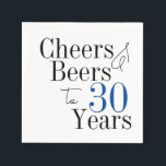 30th Birthday Beers and Cheers Typography Party  Napkins<br><div class="desc">This is a cool and modern, 30th birthday party design. It is a simple, minimal design, in classic blue and black typography. Perfect for a cool and fun, 30th birthday party. This design is fully customizable, simply use the personalize this button to change the age, or the rest of the...</div>