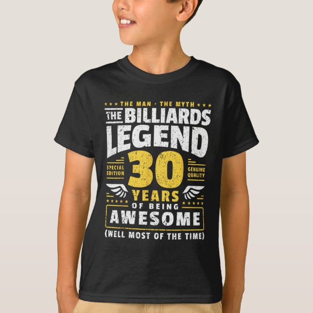 30th Birthday Billiards Player 30 Years Old Billia T-Shirt (Front)