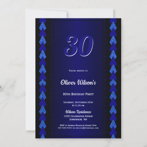 30th Birthday Black and Blue Party Invitation