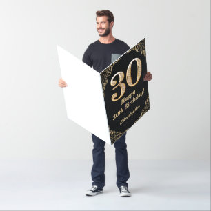 30th Birthday Black and Gold Glitter Extra Large Card