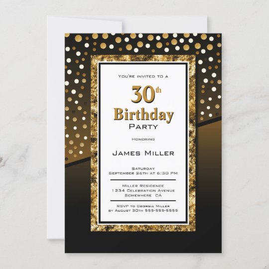 30th Birthday Black and Gold Invitation | Zazzle.com