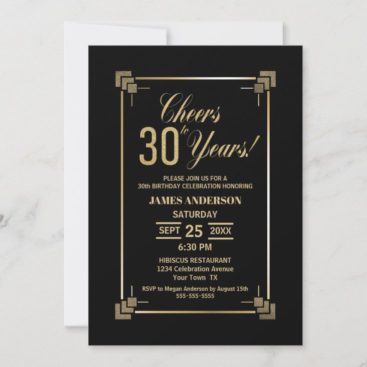 30th Birthday Black and Gold Party Invitation | Zazzle
