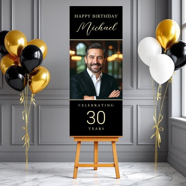 30th Birthday Black and Gold Script Photo  Foam Board (Creator Uploaded)