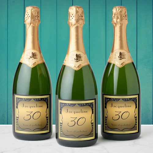 30th Birthday Black And Gold Sparkling Wine Label