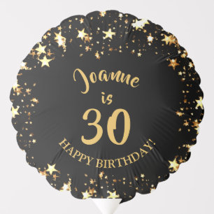 30th Birthday Black and Gold Stars Name Balloon