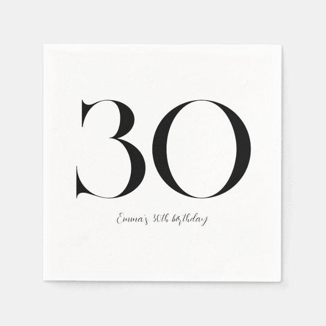 30th Birthday Black and White Napkins (Front)
