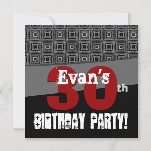 30th Birthday Black and White Pattern For Him Custom Announcements