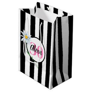 30th Birthday Black And White Stripes Medium Gift Bag