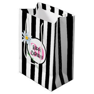 30th Birthday Black And White Stripes Medium Gift Bag