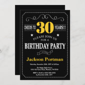 30th Birthday Black and Yellow Chalkboard Invitation (Front/Back)