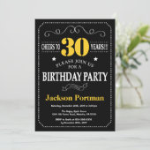 30th Birthday Black and Yellow Chalkboard Invitation (Standing Front)