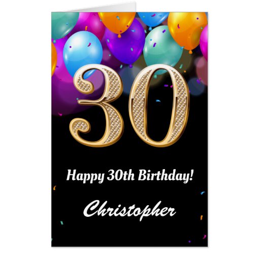 30th Birthday Black Gold Balloon Extra Large Jumbo Card | Zazzle