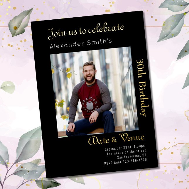 30th Birthday Black Gold Foil Invitation (Creator Uploaded)