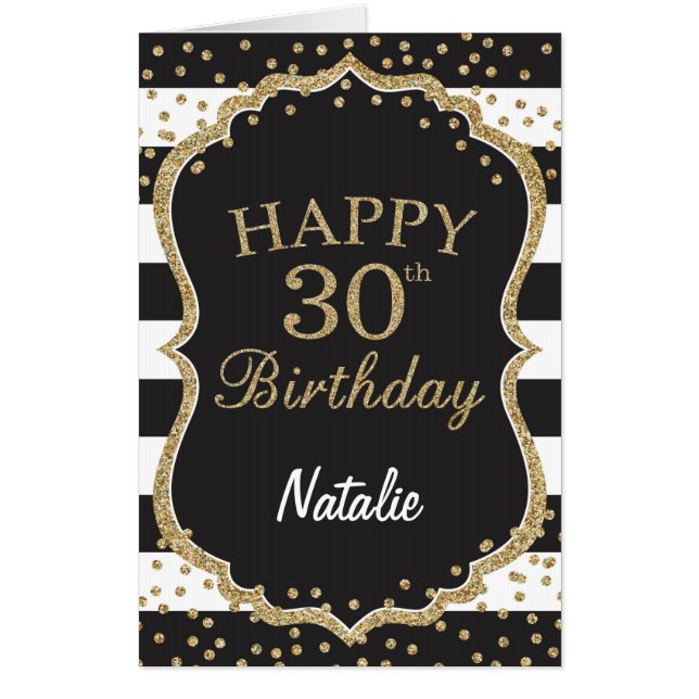 30th Birthday Black Gold Glitter Extra Large Jumbo Card (Front)
