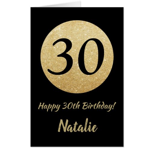 30th Birthday Black Gold Glitter Extra Large Jumbo Card | Zazzle