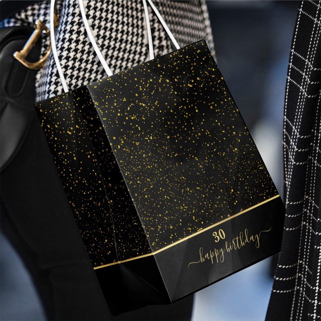 30th birthday black-gold glitter Gift Bag (Creator Uploaded)