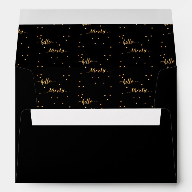 30th birthday black gold hello 30 typography envelope (Back (Bottom))