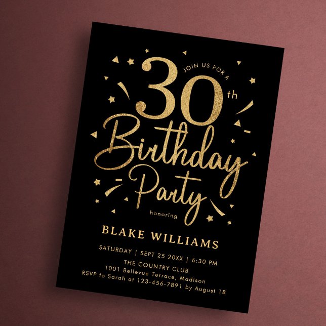 30th Birthday Black Gold Invitation (Creator Uploaded)