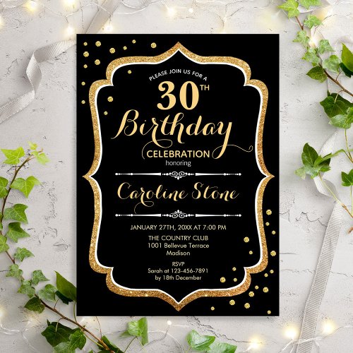 30th Birthday _ Black Gold Invitation