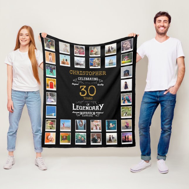 30th Birthday Black Gold  Legendary Photo Fleece Blanket (In Situ)