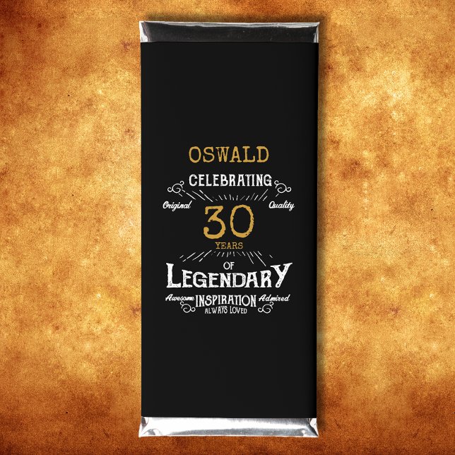 30th Birthday Black Gold Legendary Retro Hershey Bar Favors (Celebrate your milestone 30th birthday with a touch of elegance, class, and sweetness!)