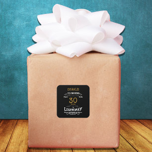 30th Birthday Black Gold Legendary Retro Square Sticker
