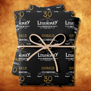 30th Birthday Black Gold Legendary Retro Wrapping Paper Sheets