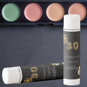 30th birthday black gold leopard animal party lip balm