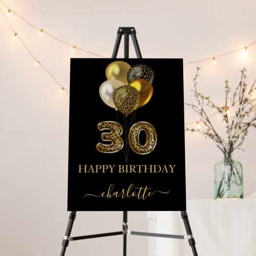 30th birthday black gold leopard name script foam board