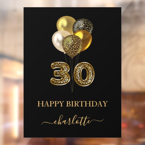 30th birthday black gold leopard name script window cling