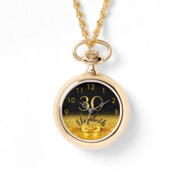 30th birthday black gold monogram elegant bow watch
